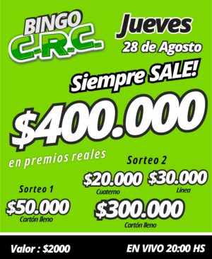 Bingo CRC - Sortea Jueves 28/08/25 - Imagen 2