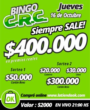 Bingo CRC - Sortea Jueves 16/10/25 - 21hs - Imagen 3